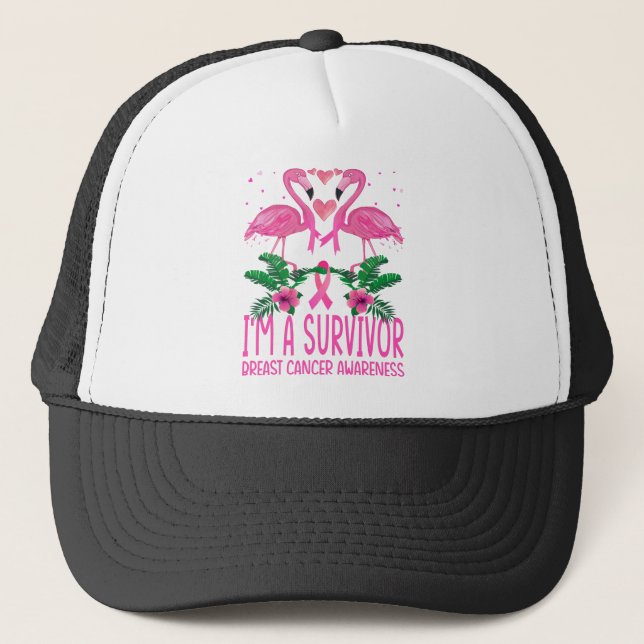 Flamingo I'm A Survivor Breast Cancer Awareness Trucker Hat (Front)