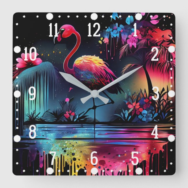 Flamingo in A Lake-63851 Square Wall Clock (Front)
