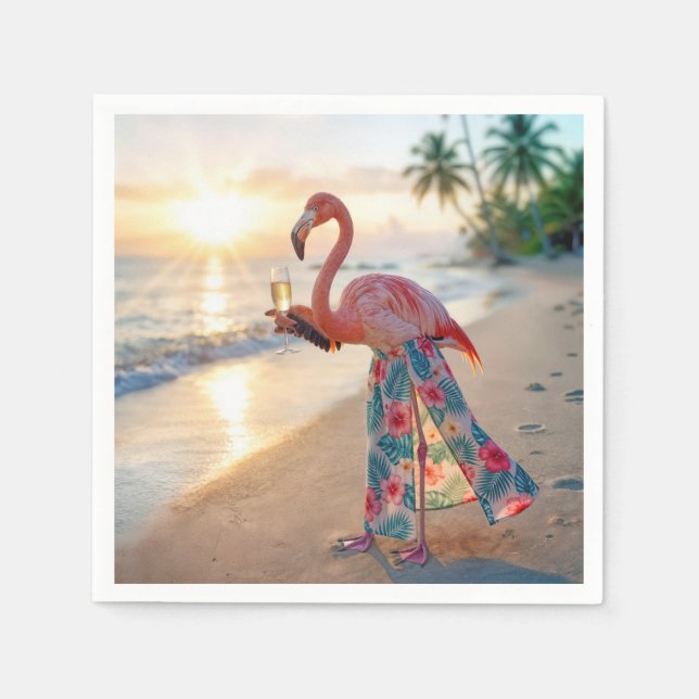 Flamingo In a Skirt Holding a Champagne Flute Napkin (Front)