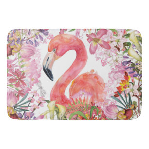 Flamingo in Flower Jungle - Summer Pattern Bath Mat