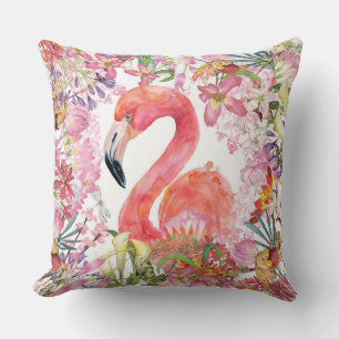 Flamingo in Flower Jungle - Summer Pattern Cushion