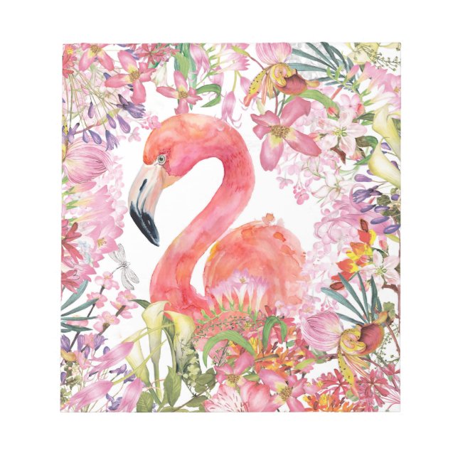 Flamingo in Flower Jungle - Summer Pattern Notepad (Front)