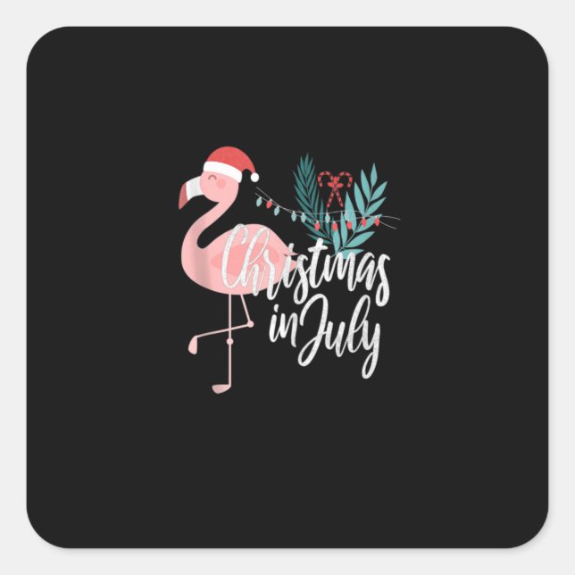 Flamingo In Santa Hat Christmas In July Square Sticker (Front)
