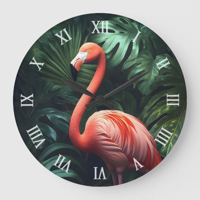 Flamingo in the Jungle Large Clock (Front)