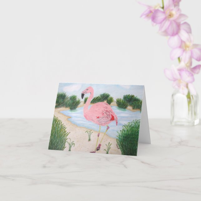 Flamingo in the Marsh Inspirational  Note Card (Orchid)