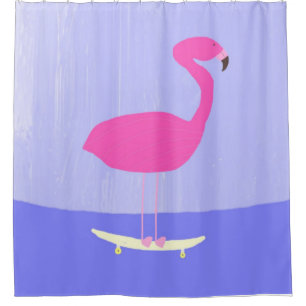 flamingo in the skateboard painting art shower curtain