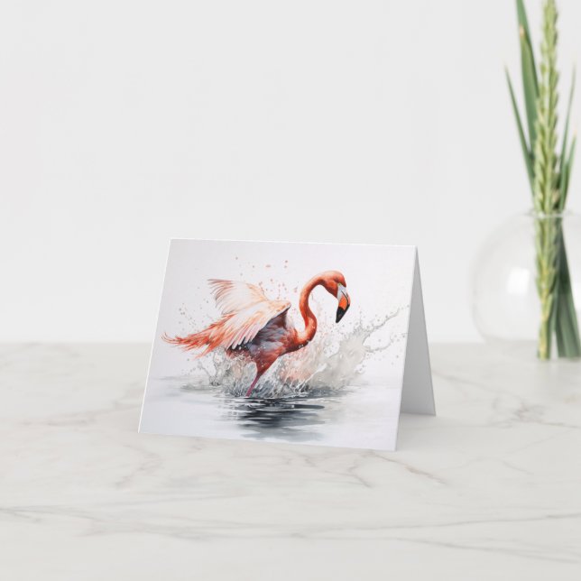 Flamingo In Water Splash Note Card (Front)