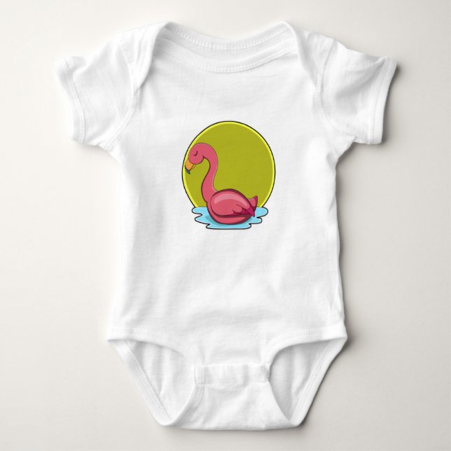 Flamingo in Water with Sun Baby Bodysuit (Front)