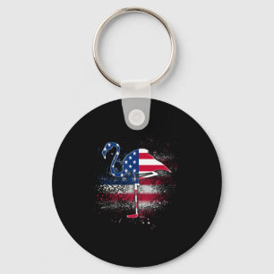 Flamingo Independence Patriotic Us Flag  Key Ring