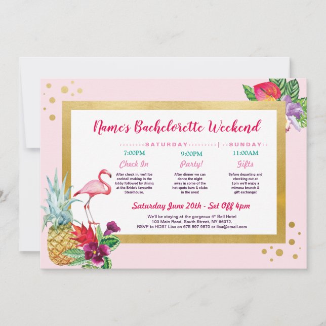 Flamingo Itinerary Bachelorette Bridal Shower Pink Invitation (Front)
