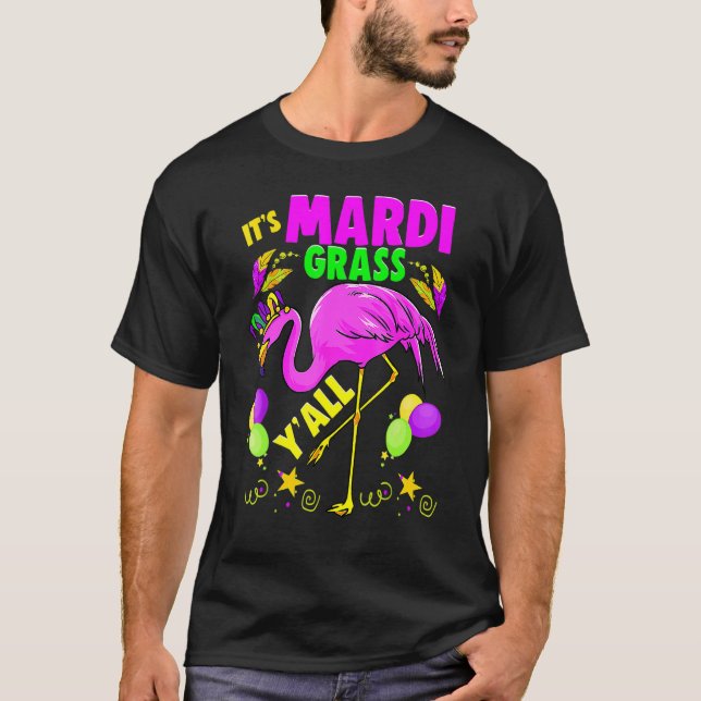 Flamingo Its Mardi Gras Yall Carnival Jester Hat W T-Shirt (Front)