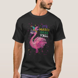 Flamingo Jester Hat Beads Mask It's Mardi Gras Y'a T-Shirt