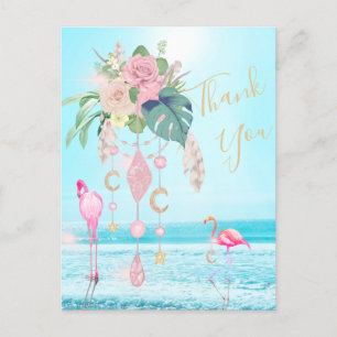 Flamingo Jewel Beach Floral Thank You Postcard