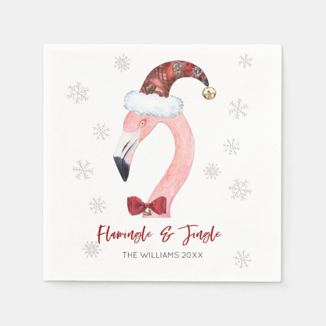 Flamingo & Jingle Typography Santa Hat Holiday Napkin (Front)