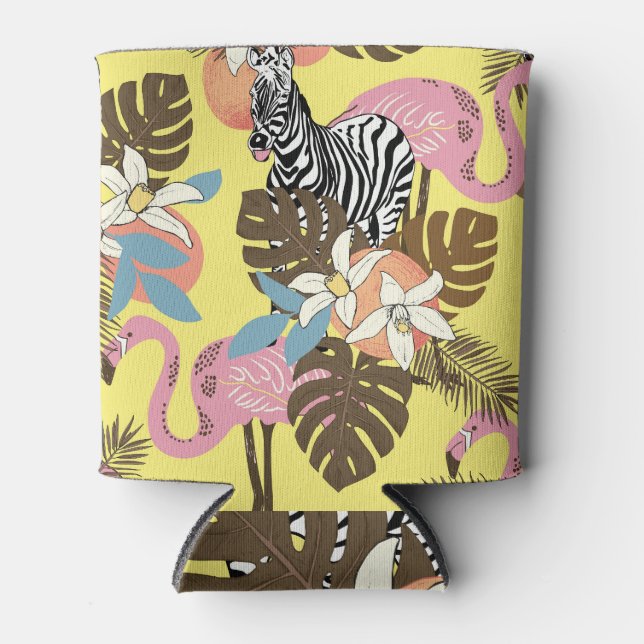 Flamingo Jungle: Exotic Animal Pattern. Can Cooler (Front)