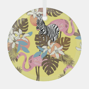 Flamingo Jungle: Exotic Animal Pattern. Glass Tree Decoration