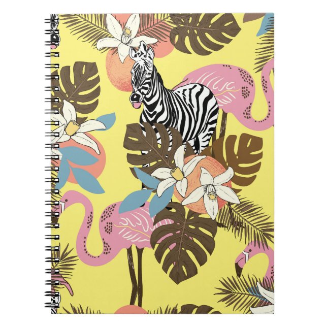 Flamingo Jungle: Exotic Animal Pattern. Notebook (Front)
