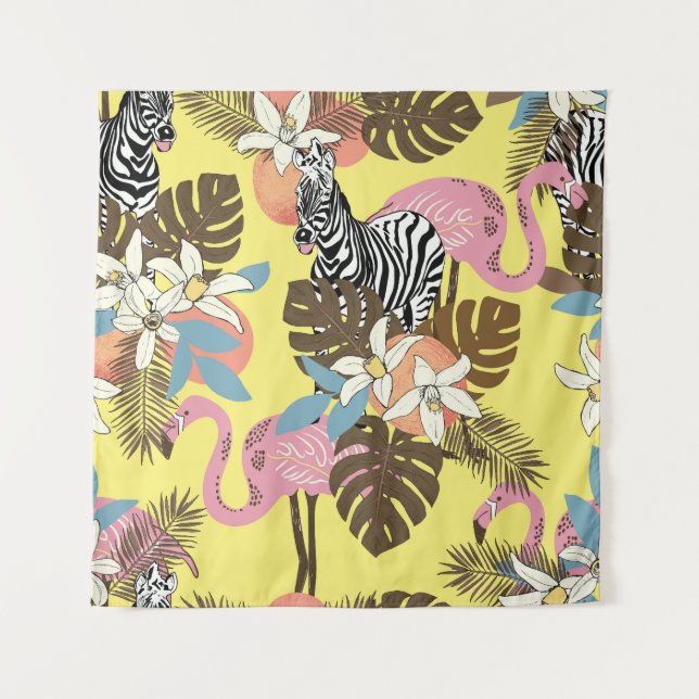 Flamingo Jungle: Exotic Animal Pattern. Tapestry (Front)