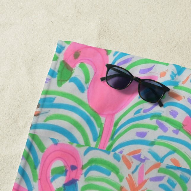 Flamingo Jungle Party Beach Towel (In Situ)