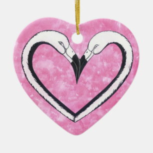Flamingo Kiss heart Ceramic Ornament
