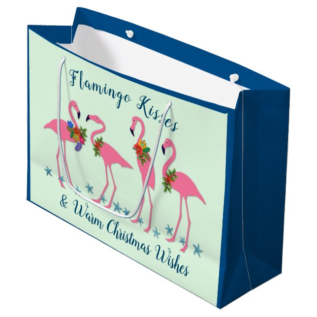 Flamingo Kisses Warm Christmas Wishes Gift Bag (Front Angled)