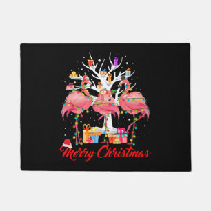 Flamingo Lights Santa Hat Sweater Tree Christmas Doormat