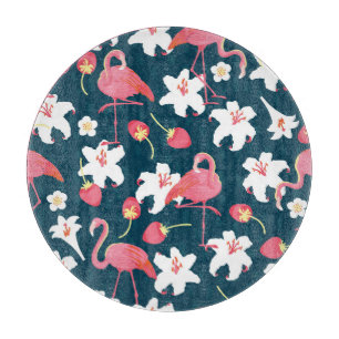 Flamingo Lilies: Tropical Vintage Design. Cutting Board