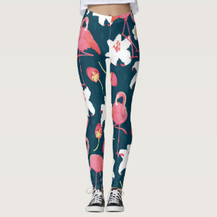 Flamingo Lilies: Tropical Vintage Design. Leggings