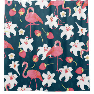 Flamingo Lilies: Tropical Vintage Design. Shower Curtain
