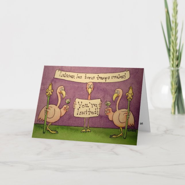 Flamingo Line Invite Invitation Card Mardi Gras (Front)