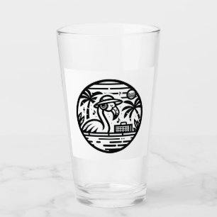 Flamingo Listening to Music - Tropical Chill Vibes Glass