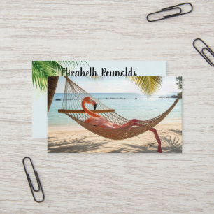 Flamingo Lounging in a Tropical Beach Hammock Business Card
