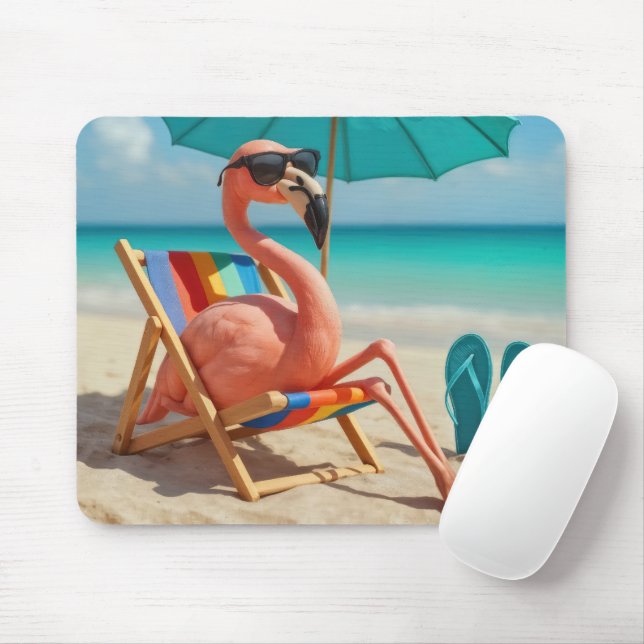 Flamingo Lounging On a Beach Chair  Mouse Pad (With Mouse)
