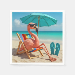 Flamingo Lounging On a Beach Chair Napkin