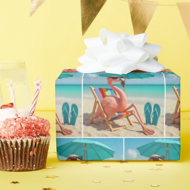 Flamingo Lounging On a Beach Chair  Wrapping Paper (Birthday Party)