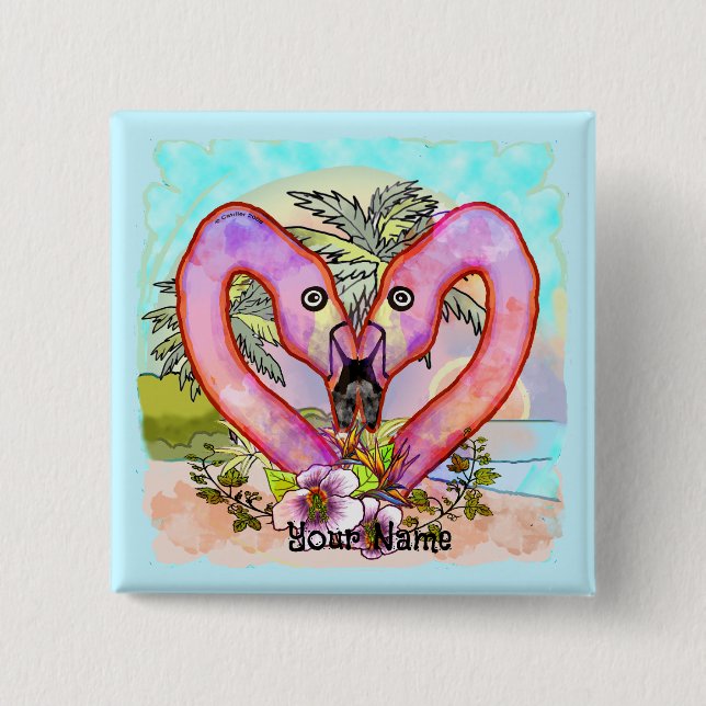 Flamingo Love  15 Cm Square Badge (Front)