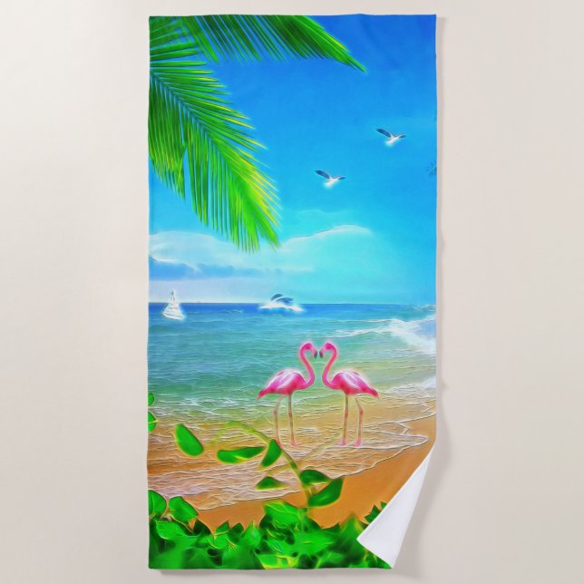 Flamingo Love Beach Towel (Front)