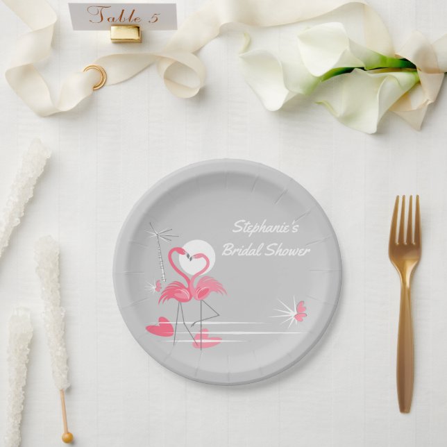 Flamingo Love Bridal Shower paper plates (Wedding)