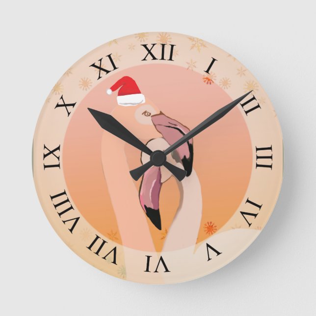 Flamingo Love, Christmas Round Clock (Front)