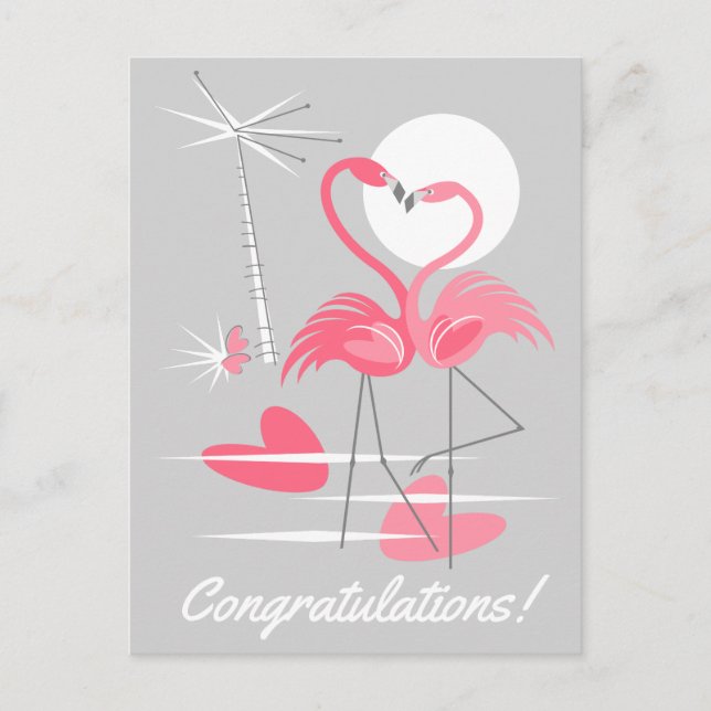 Flamingo Love Congratulations! postcard landscape (Front)