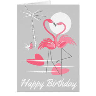 Flamingo Love Happy Birthday inside text grey