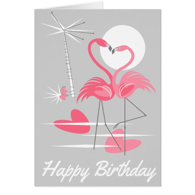 Flamingo Love Happy Birthday inside text grey (Front)