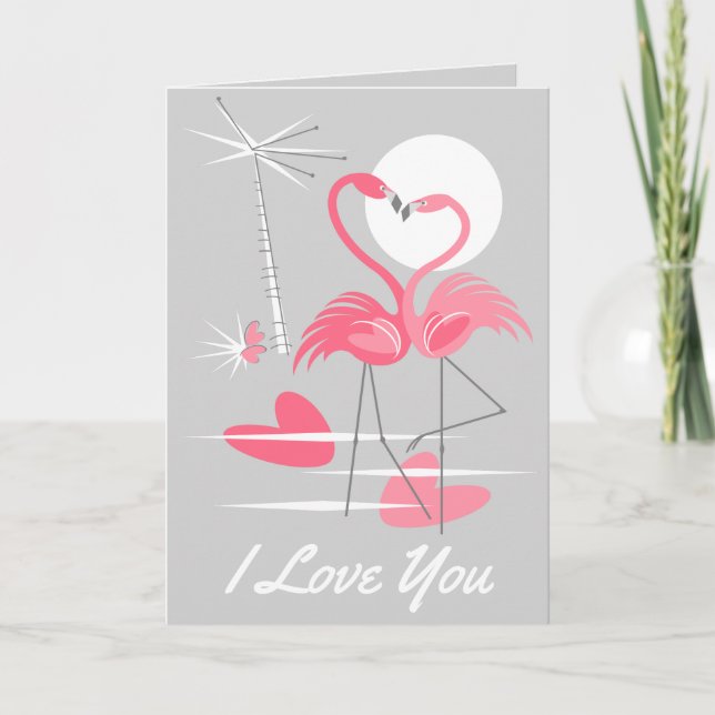 Flamingo Love I Love You inside text grey Card (Front)