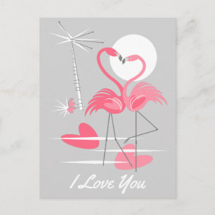Flamingo Love I Love You postcard landscape