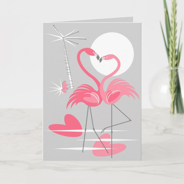 Flamingo Love inside text grey greetings card (Front)