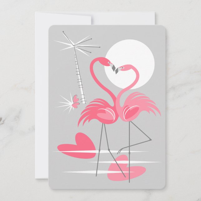 Flamingo Love invitation vertical (Front)