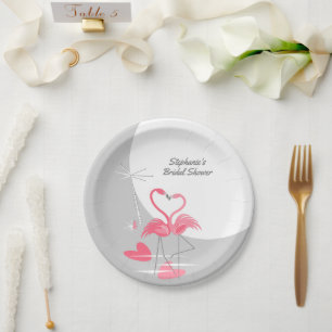 Flamingo Love Large Moon Bridal Shower paper Paper Plate