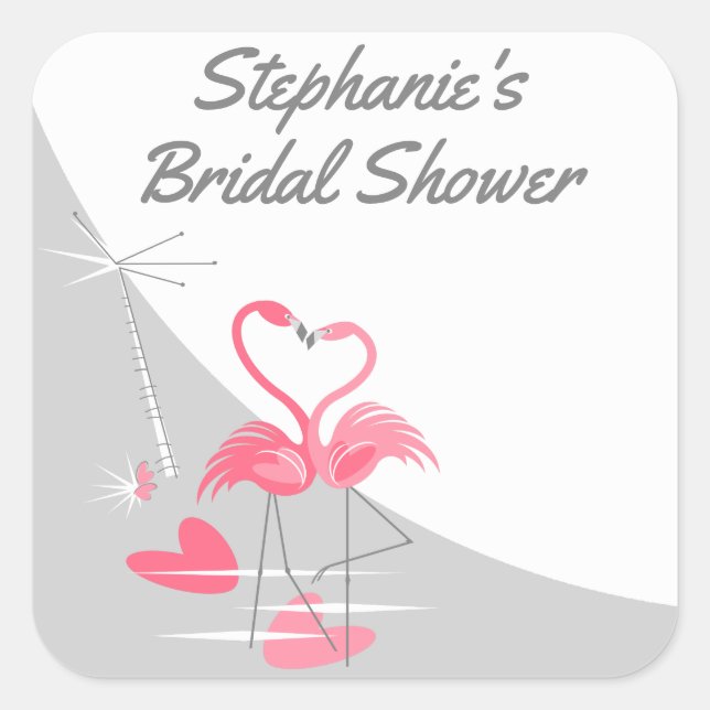 Flamingo Love Large Moon Bridal Shower square Sticker (Front)