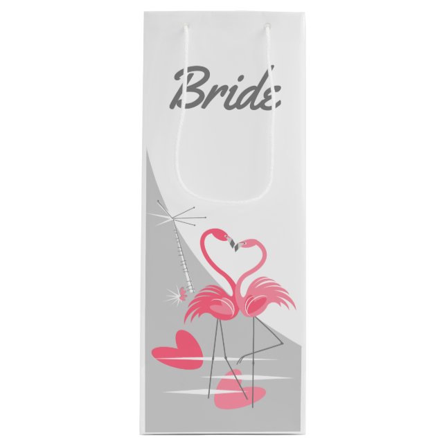 Flamingo Love Large Moon Bride wine Gift Bag (Front)