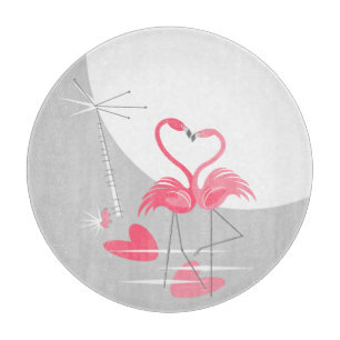 Flamingo Love Large Moon cutting board round